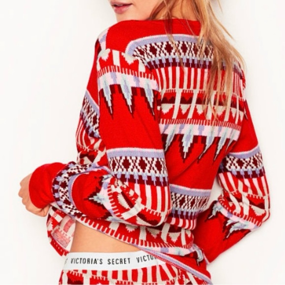 VS | NWT Fair Isle Waffle Knit Tribal Aztec Long Sleeve Holiday Thermal Shirt - Picture 1 of 7